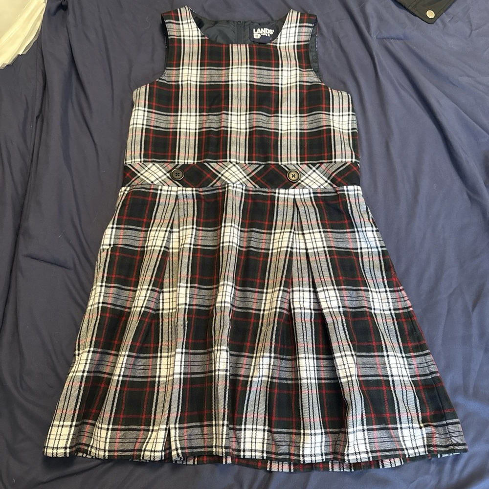 Lands' End Kids Plaid Dress - Navy, White, Red